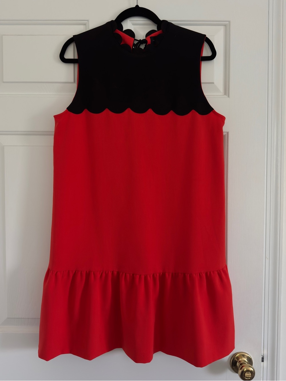 Victoria Beckham Red Dress with Black Scallop Yoke